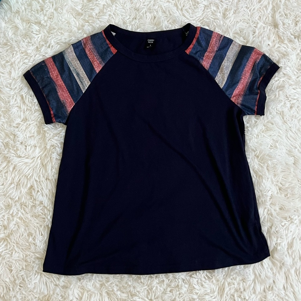 Emery Rose Navy Blue Striped Top